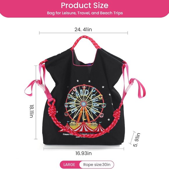 Nylon Tote Bag Embroidery Ferris Wheel Large Capacity Casual Handbag - Picture 5 of 6